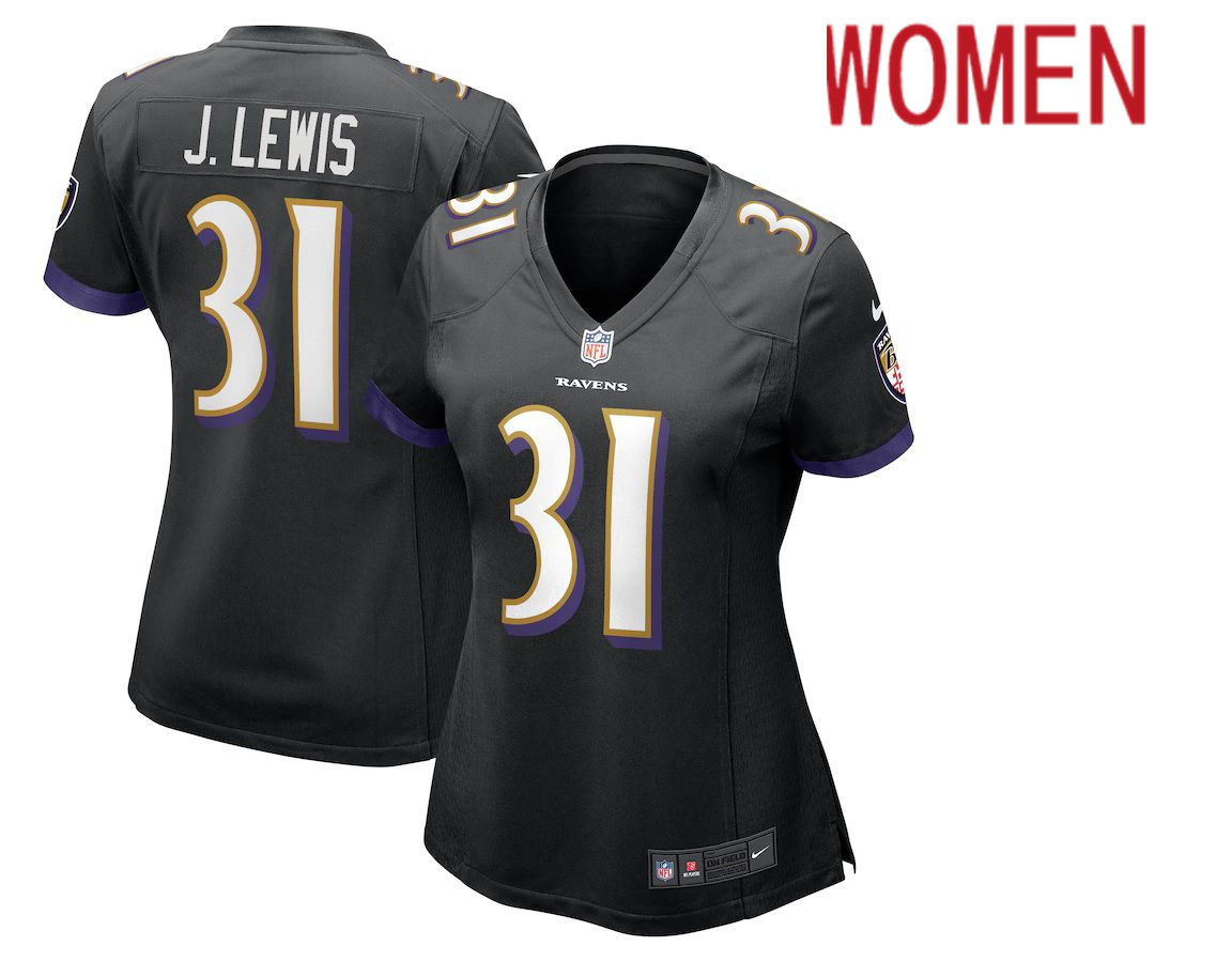 Women Baltimore Ravens #31 Jamal Lewis Nike Black Retired Player NFL Jersey->women nfl jersey->Women Jersey